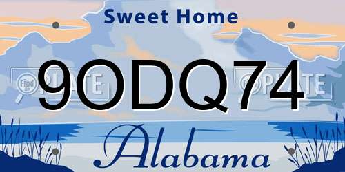 9ODQ74 Alabama License Plate