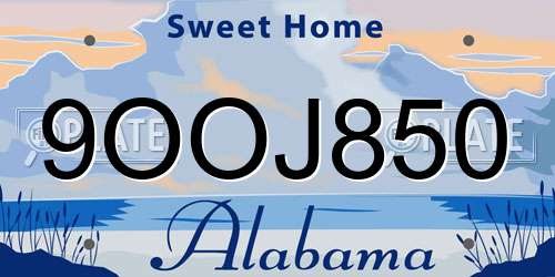 9OOJ850 Alabama License Plate