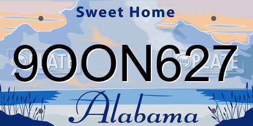 9OON627 Alabama License Plate