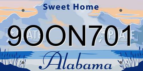 9OON701 Alabama License Plate