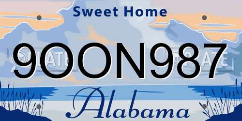 9OON987 Alabama License Plate