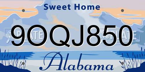 9OQJ850 Alabama License Plate