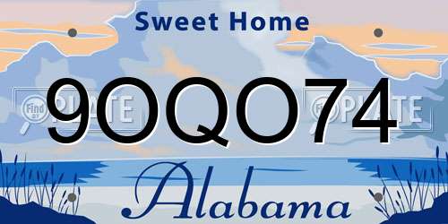 9OQO74 Alabama License Plate