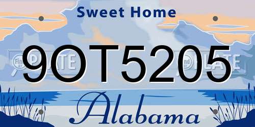 9OT5205 Alabama License Plate