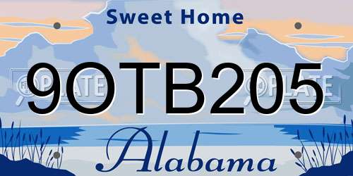 9OTB205 Alabama License Plate