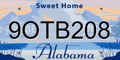 9OTB208 Alabama License Plate