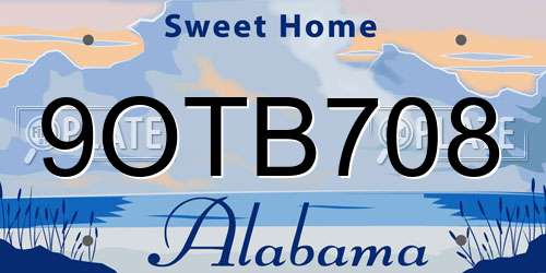 9OTB708 Alabama License Plate