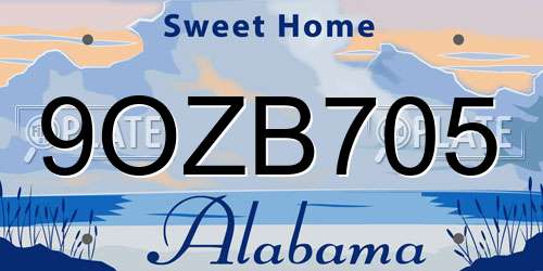 9OZB705 Alabama License Plate