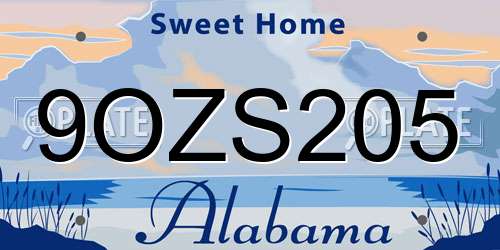 9OZS205 Alabama License Plate