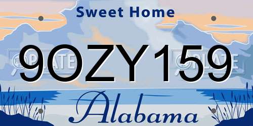 9OZY159 Alabama License Plate