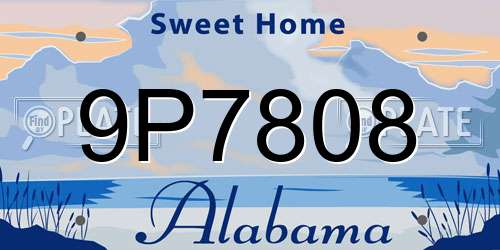 9P7808 Alabama License Plate