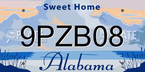 9PZB08 Alabama License Plate