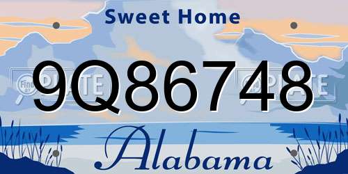 9Q86748 Alabama License Plate