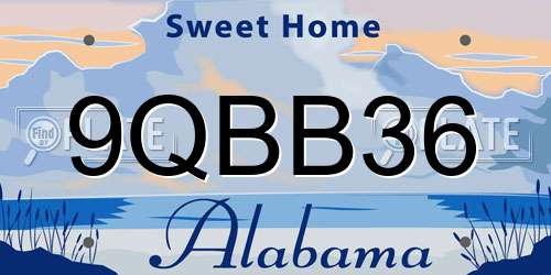 9QBB36 Alabama License Plate