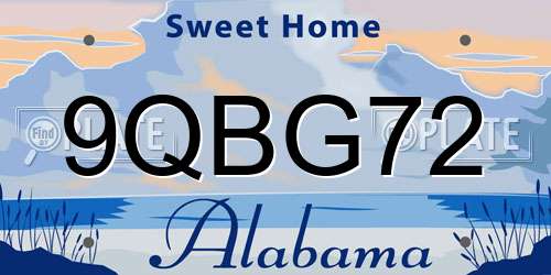 9QBG72 Alabama License Plate