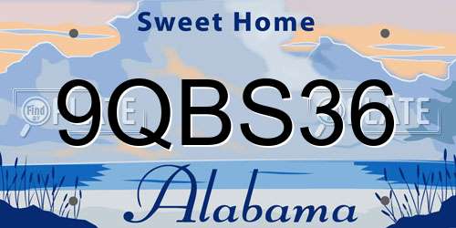 9QBS36 Alabama License Plate