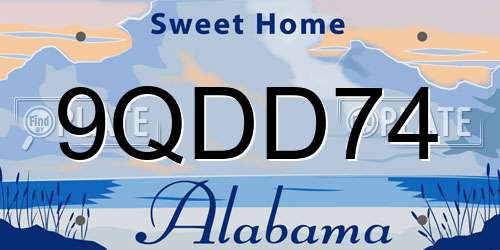 9QDD74 Alabama License Plate