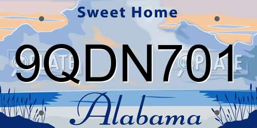 9QDN701 Alabama License Plate