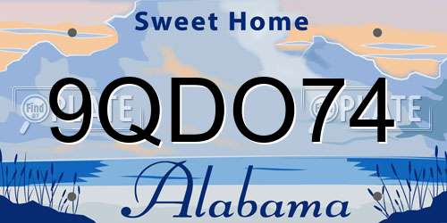9QDO74 Alabama License Plate
