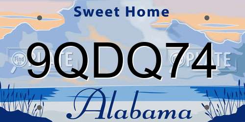 9QDQ74 Alabama License Plate
