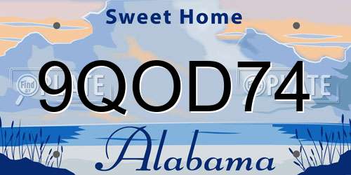 9QOD74 Alabama License Plate