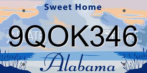 9QOK346 Alabama License Plate