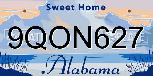 9QON627 Alabama License Plate