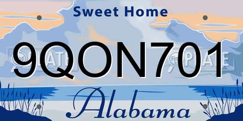 9QON701 Alabama License Plate