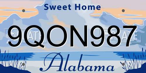 9QON987 Alabama License Plate