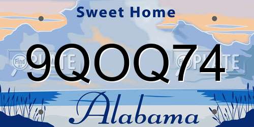 9QOQ74 Alabama License Plate