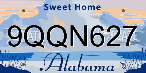 9QQN627 Alabama License Plate