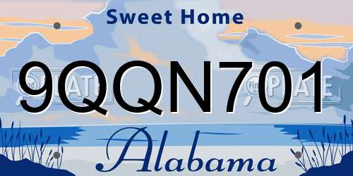 9QQN701 Alabama License Plate