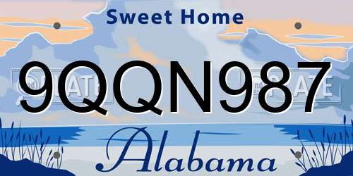 9QQN987 Alabama License Plate