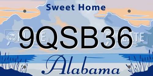 9QSB36 Alabama License Plate