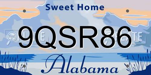 9QSR86 Alabama License Plate