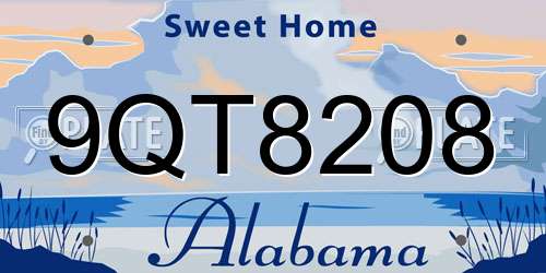 9QT8208 Alabama License Plate