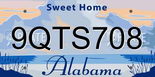 9QTS708 Alabama License Plate
