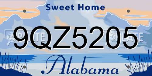 9QZ5205 Alabama License Plate