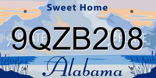 9QZB208 Alabama License Plate