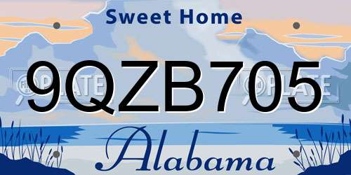 9QZB705 Alabama License Plate