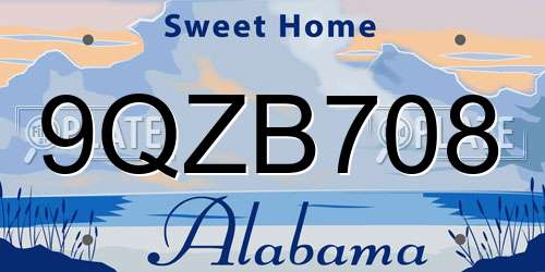 9QZB708 Alabama License Plate