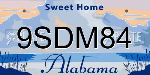 9SDM84 Alabama License Plate