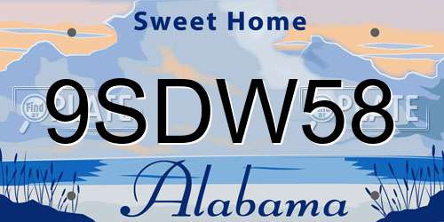 9SDW58 Alabama License Plate