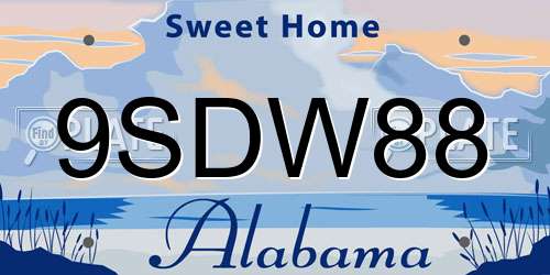 9SDW88 Alabama License Plate