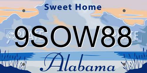 9SOW88 Alabama License Plate
