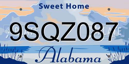 9SQZ087 Alabama License Plate