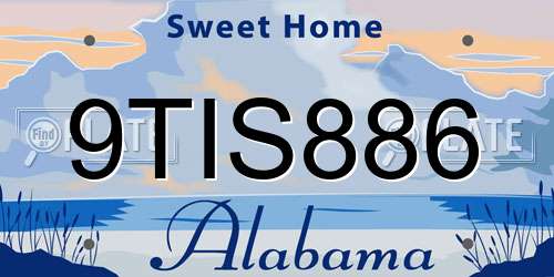 9TIS886 Alabama License Plate