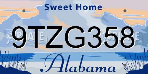 9TZG358 Alabama License Plate