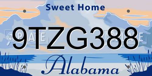 9TZG388 Alabama License Plate