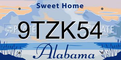 9TZK54 Alabama License Plate